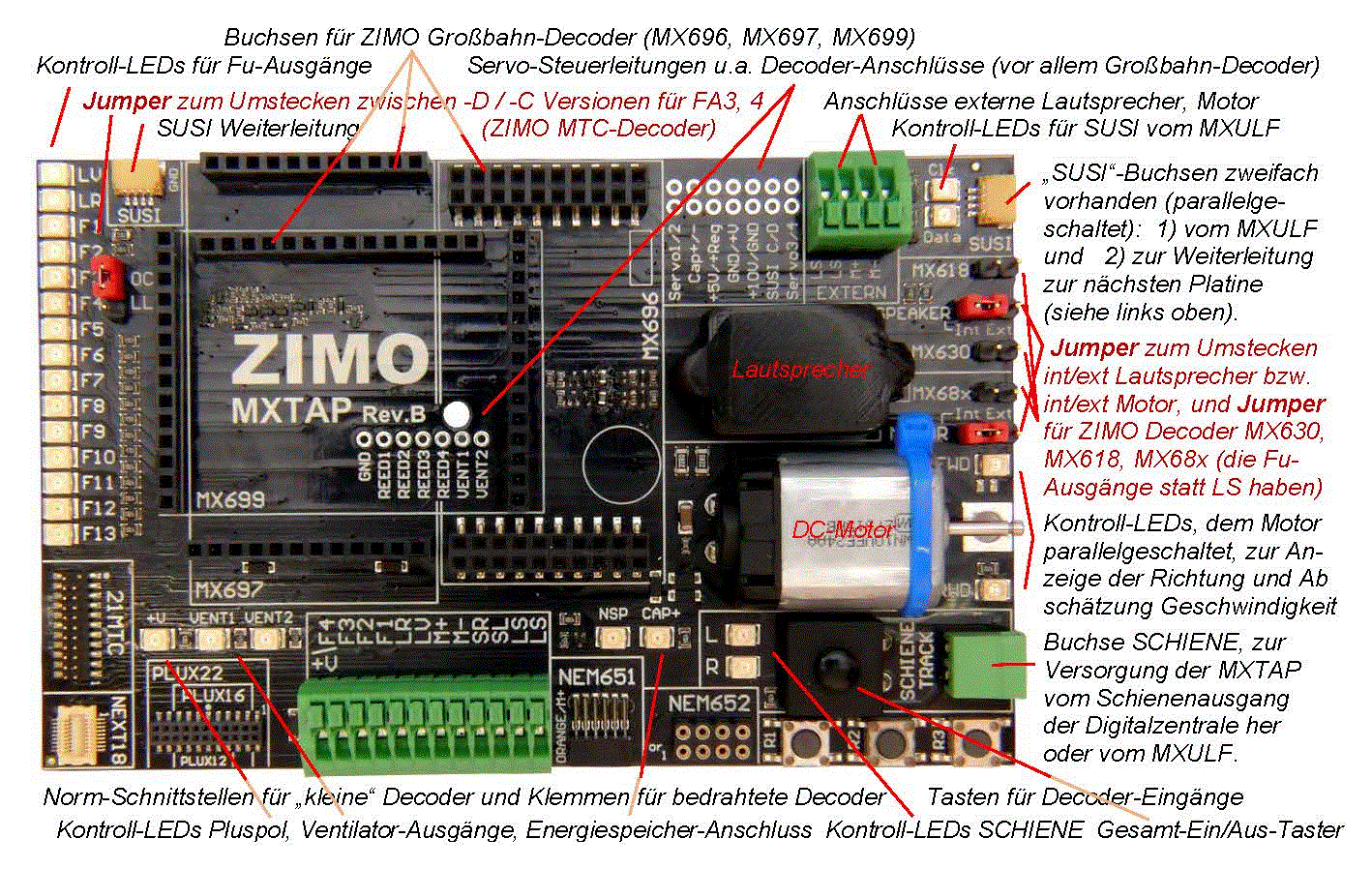 und Anschlussplatine für alle kleinen Decoder NEU ZIMO MXTAPS Decodertest 