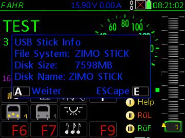 Screenshot des MX33-Displays mit aktuellem Vorgang