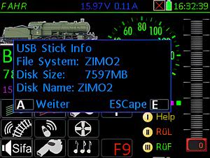 Screenshot des MX33-Displays mit aktuellem Vorgang