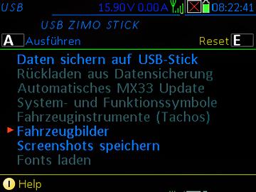 Screenshot des MX33-Displays mit aktuellem Vorgang