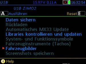 Screenshot des MX33-Displays mit aktuellem Vorgang