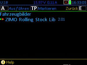 Screenshot des MX33-Displays mit aktuellem Vorgang